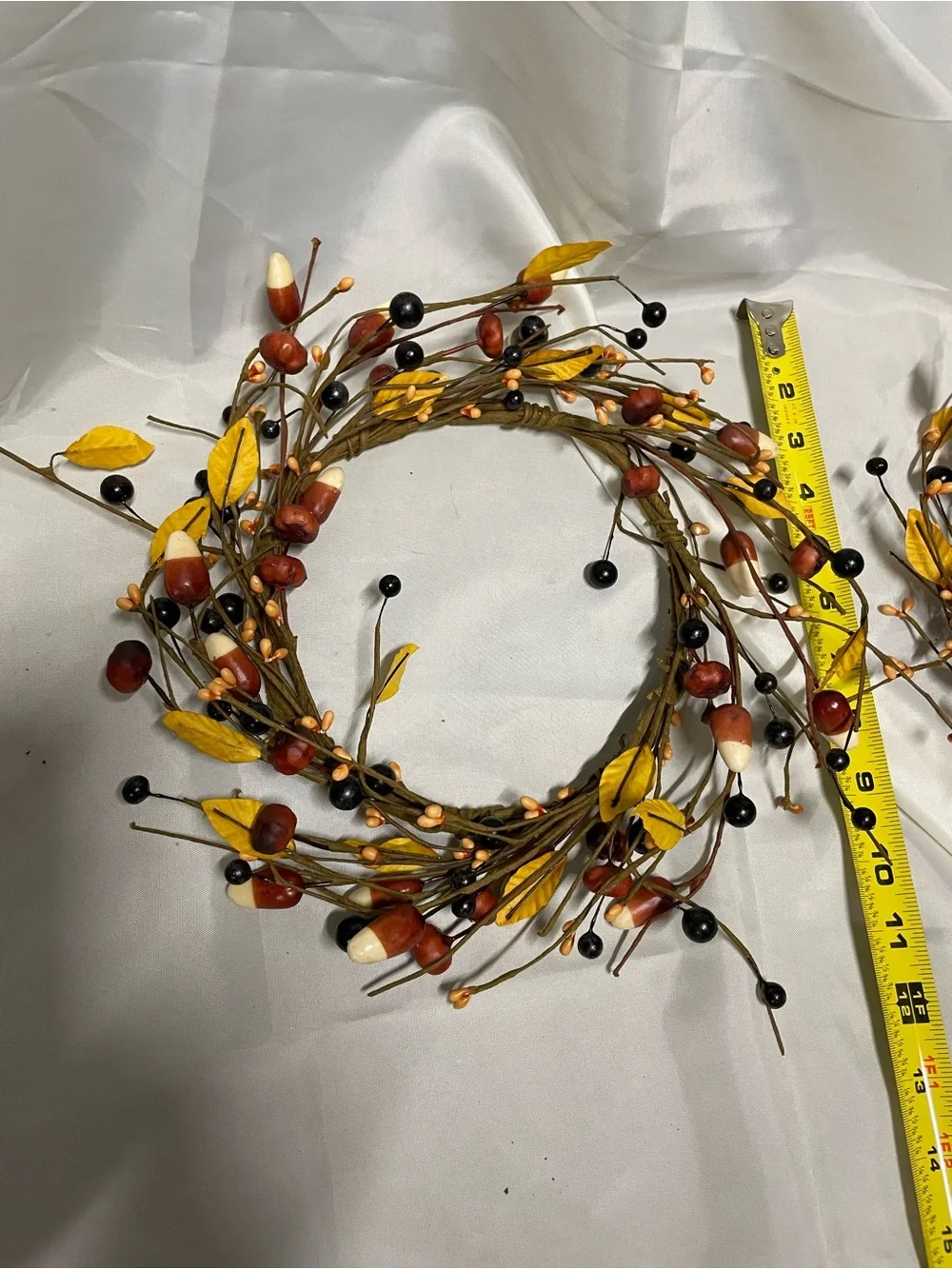 Autumn Harvest Berry & Leaf Wreath Pair - Yellow, Brown, Black Accents
